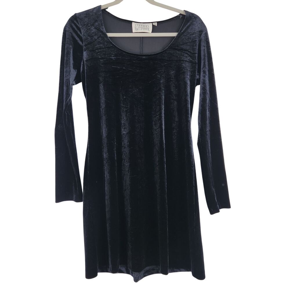 Marian & Maral Black Velvet LS Mini Dress Womens Medium 90s Y2K Punk WhimsiGoth